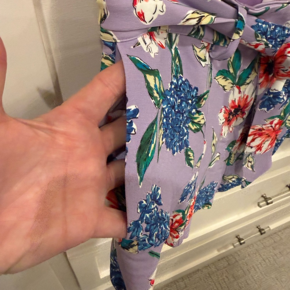 Parker Lavender Floral Tie-Waist Shorts with Blue & Red Blossoms - Picture 2 of 5